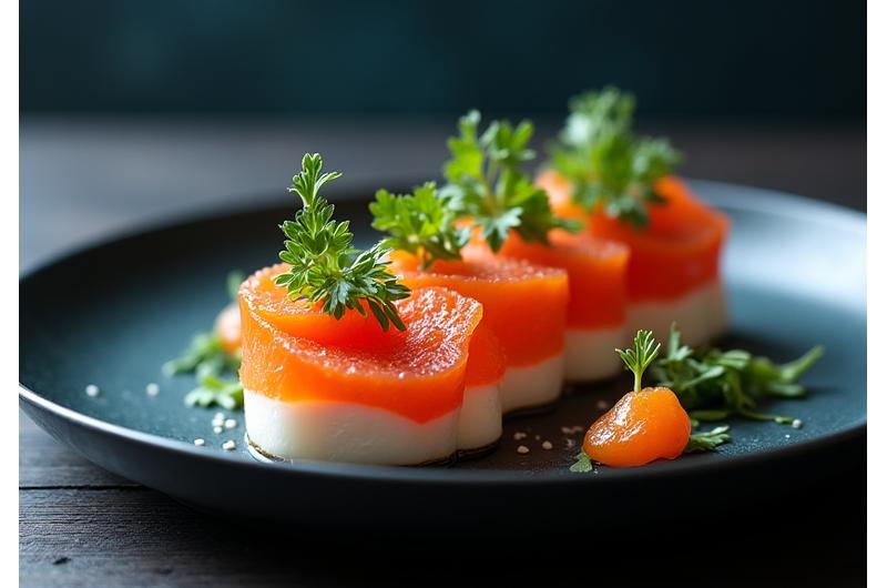 Nærbilde av en elegant servert rett på en Michelin-restaurant
