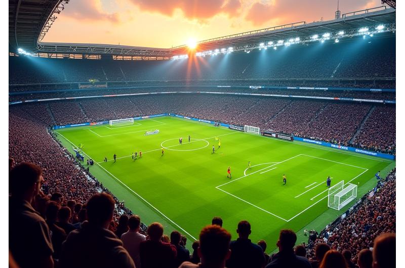 Live streaming av et fotballstadion med publikum